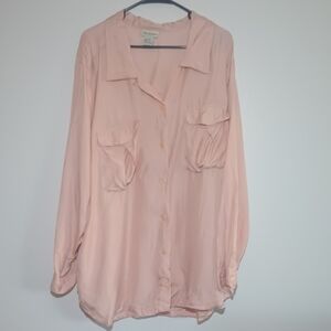 The Avenue 100% Silk Pink Blouse Women's Sz 22/24 Button Up Chic Luxury